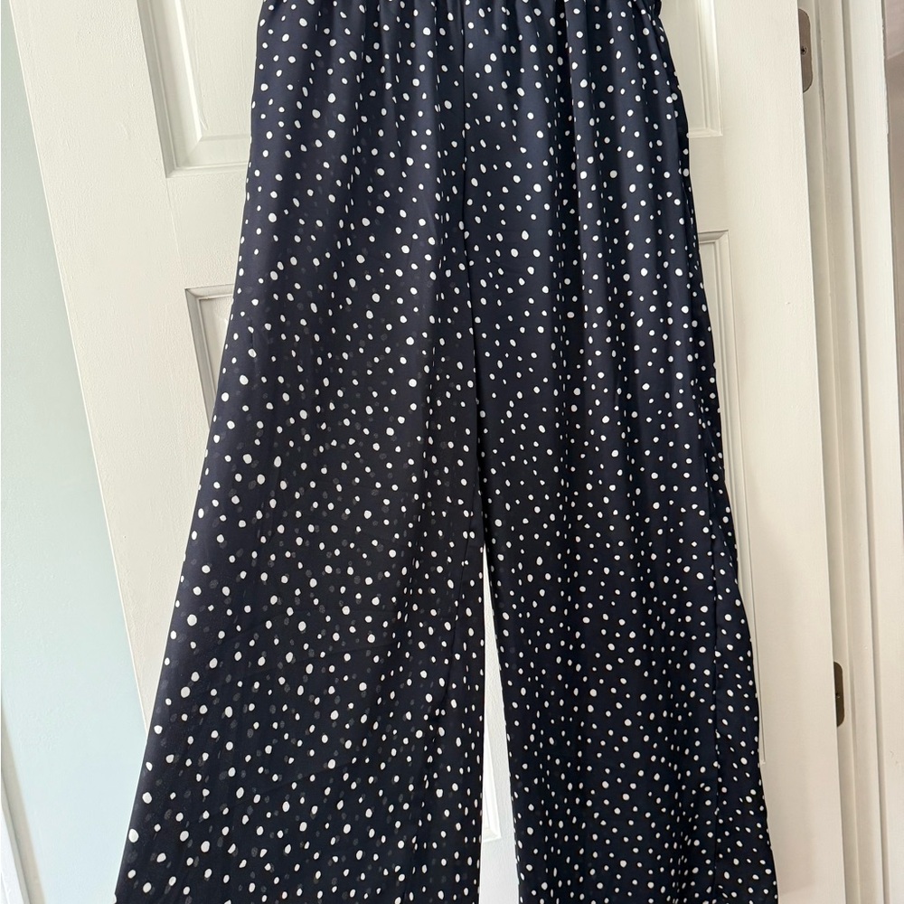 Elegant Black Polka Dot Wide Leg Pants